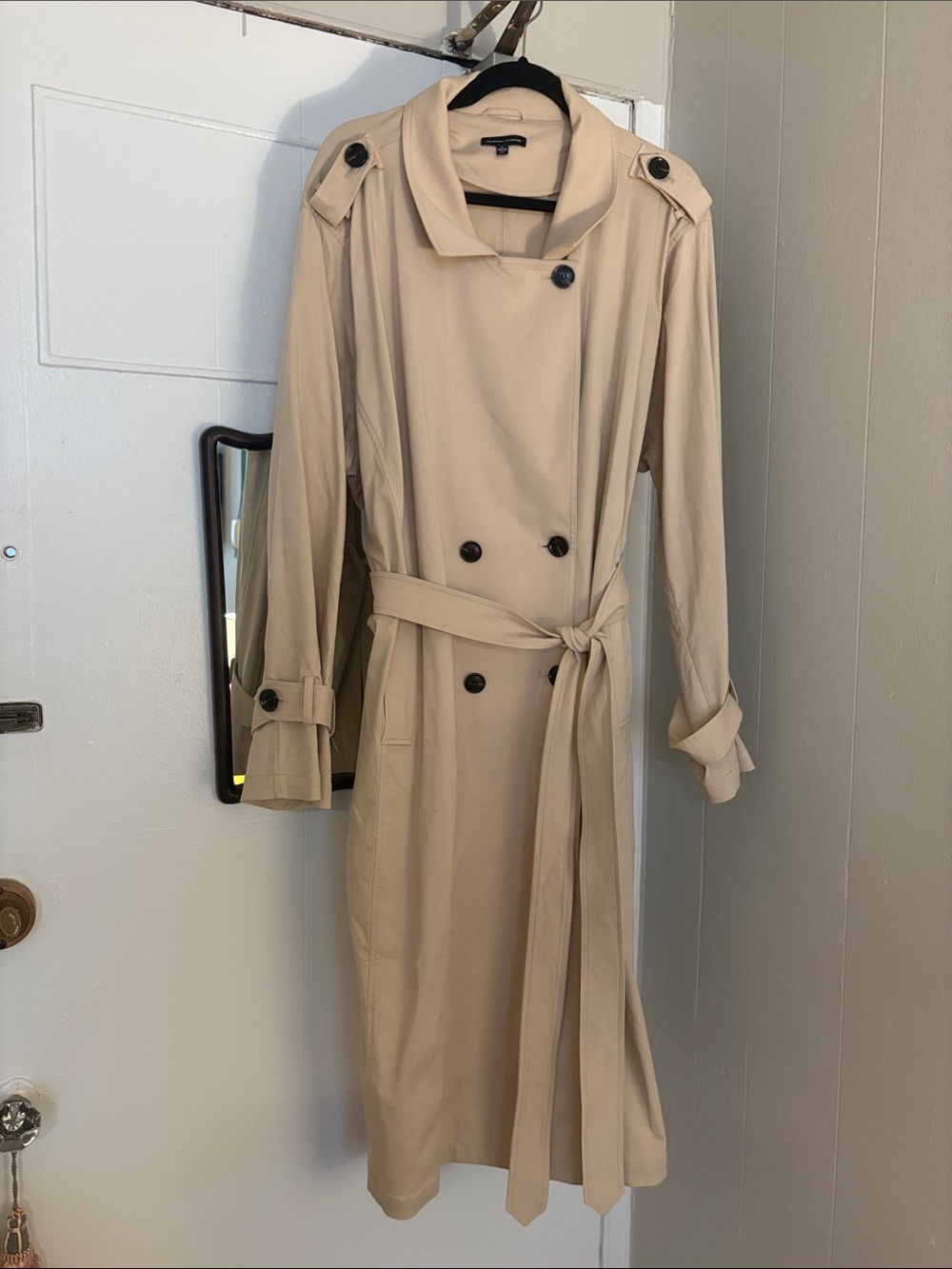 Universal Standard Light Beige Belted Double-Breasted Trench Coat